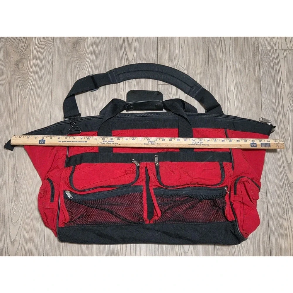 Vintage LL Bean Adventure Duffel Bag Large Luggage Red Black /w Strap Blue Inter